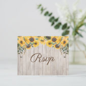 Wood Sunflower Country Wedding RSVP Briefkaart (Staand voorkant)