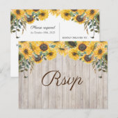 Wood Sunflower Country Wedding RSVP Briefkaart (Voorkant / Achterkant)