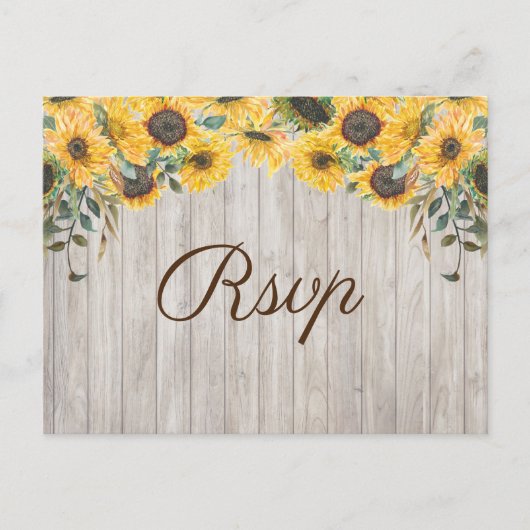 Wood Sunflower Country Wedding RSVP Briefkaart (Voorkant)