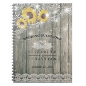 Wood Sunflower Lace String Light Wedding Guestbook Notitieboek (Voorkant)