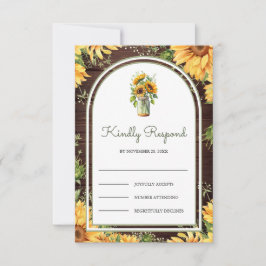 Wood Sunflowers Mason Jar Arch Wedding RSVP Kaartje