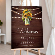 Wood Sunflowers Mason Jar Wedding Welcome Sign