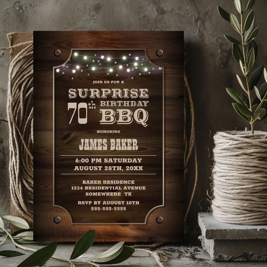 Wood Surprise 70e verjaardag BBQ Kaart