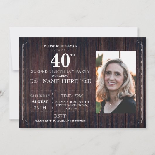Wood Surprise Verjaardagsfeest 40e nodigt elke lee Kaart (Voorkant)