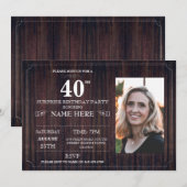 Wood Surprise Verjaardagsfeest 40e nodigt elke lee Kaart (Voorkant / Achterkant)