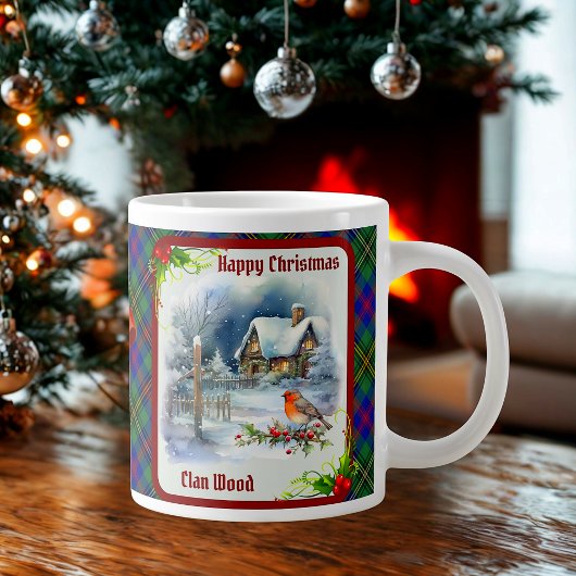 Wood Tartan & Robin Christmas Personalized Grote Koffiekop
