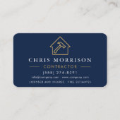 Wood Texture Navy Blue Contractor QR Code Visitekaartje (Voorkant)