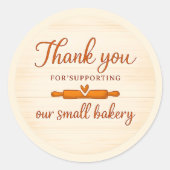 Wood Texture Rolling Pin Bakery Thank You Sticker (Voorkant)