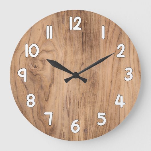 Wood Texture Wall Clock – Natural Rustic Home Deco Grote Klok (Voorkant)