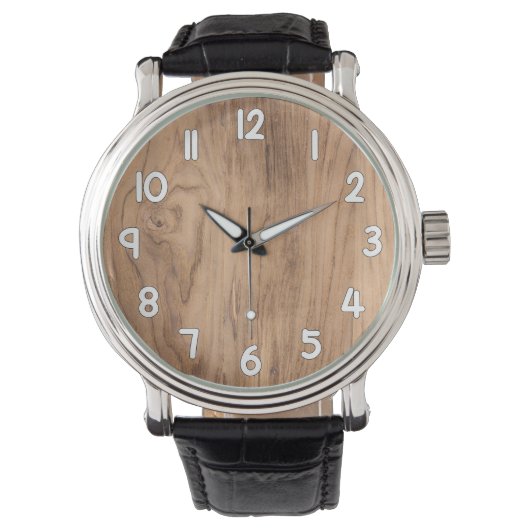 Wood Texture Wrist Watch – Natural Rustic Timepiec Horloge (Voorkant)