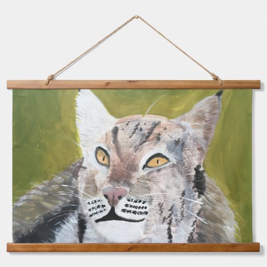 Wood Topped Wall Tapestry of a lynx cat Hangend Wandkleed (Voorkant)