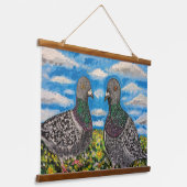 Wood Topped Wall Tapestry of two pigeons Hangend Wandkleed (Gebogen)