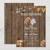 Wood Touchdown Tiny Toes Football Baby shower Kaart (Voorkant / Achterkant)