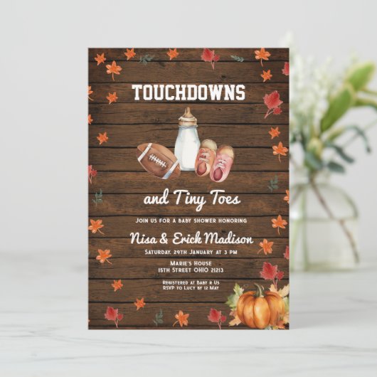 Wood Touchdown Tiny Toes Football Koppels Douche Kaart (Staand voorkant)