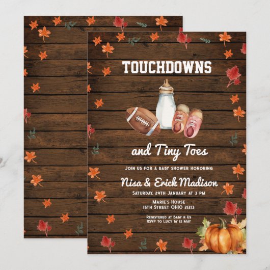 Wood Touchdown Tiny Toes Football Koppels Douche Kaart (Voorkant / Achterkant)