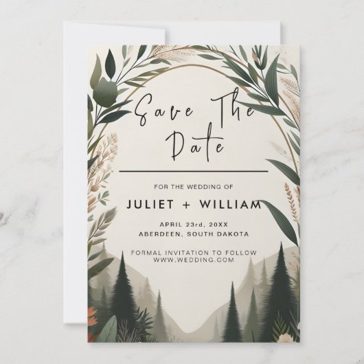 Wood Tree Forest rustieke schuur Boerderij boog br Save The Date (Voorkant)