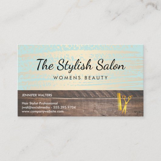 Wood Trim Gold Brushed Beauty Salon Visitekaartje (Voorkant)