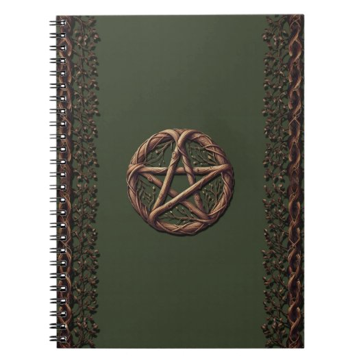 Wood Twig Pentacle Olive Green Wiccan Notitieboek (Voorkant)
