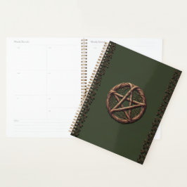 Wood Twig Pentacle Olive Green Wiccan Planner