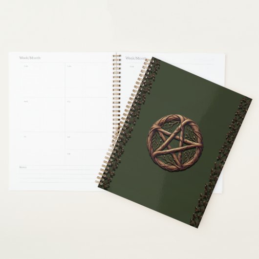 Wood Twig Pentacle Olive Green Wiccan Planner (Display)