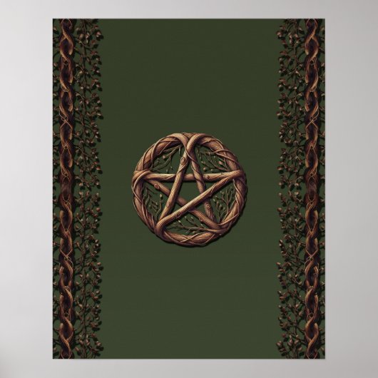 Wood Twig Pentacle Olive Green Wiccan Poster (Voorkant)