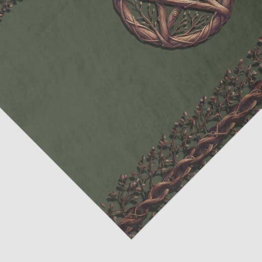 Wood Twig Pentacle Olive Green Wiccan Tissuepapier (Detail)