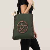 Wood Twig Pentacle Olive Green Wiccan Tote Bag (Dichtbij)