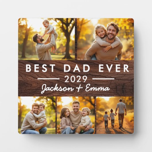 Wood Vaderdag Beste vader ooit 5 Fotocollage Fotoplaat (Voorkant)