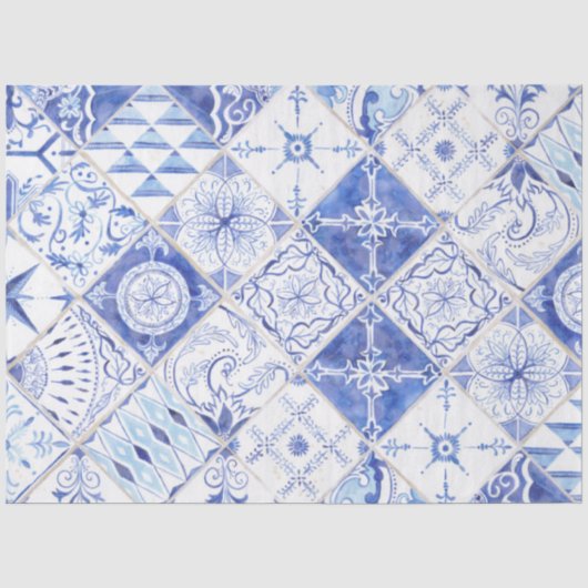 Wood van vuurhuis Muted Blue Diamond Tile Wood Dec Tissuepapier (Voorkant)