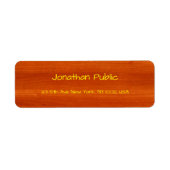 Wood Walnut Handgeschreven Script Name Gold Text Etiket (Voorkant)