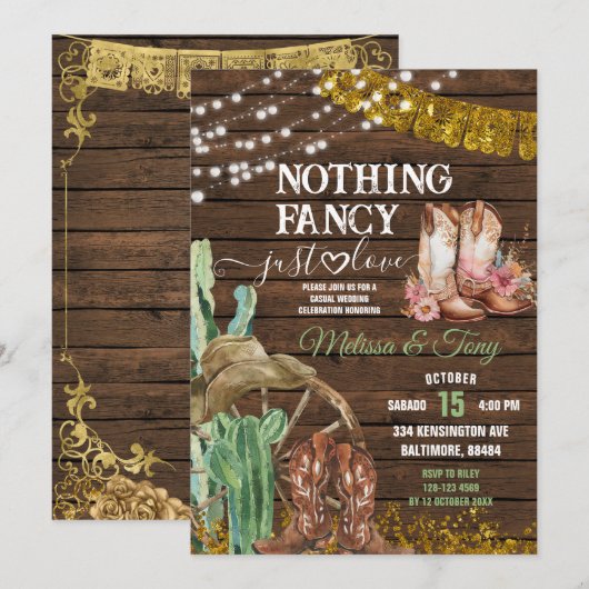 Wood Western Niets Fancy Alleen Liefde Trouwen Kaart (Voorkant / Achterkant)