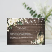 Wood White Rose Bloemenlantaarn Bruiloft Details Informatiekaartje (Staand voorkant)