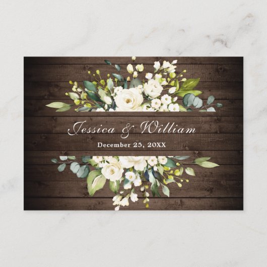 Wood White Rose Bloemenlantaarn Huwelijksreceptie Informatiekaartje (Achterkant)