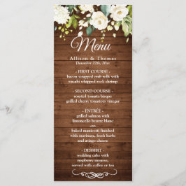 Wood & White Rose Rustieke Bloemenbruiloft Menu Ka