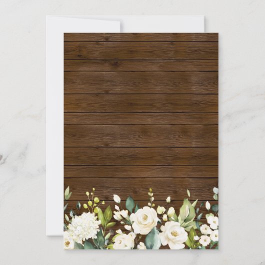 Wood & White Roses Floral I Do BBQ Vrijgezellenfee Kaart (Achterkant)