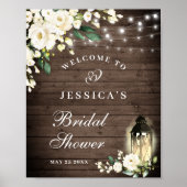 Wood & White Roses Greenery Vrijgezellenfeest Welk Poster (Voorkant)