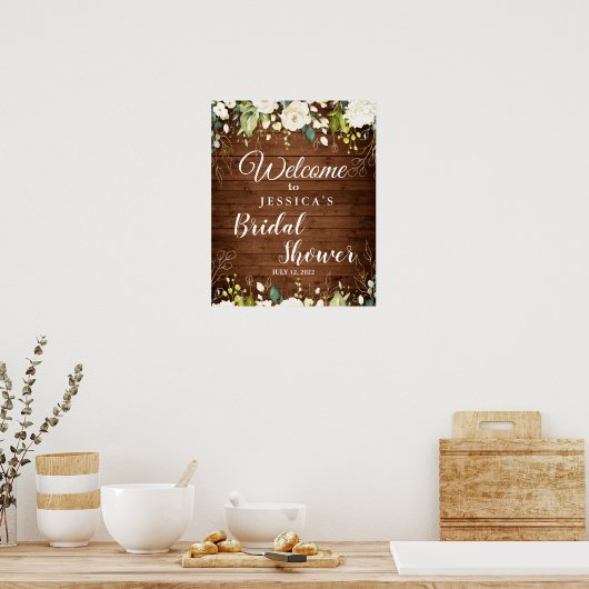 Wood & White Roses Greenery Vrijgezellenfeest Welk Poster (Keuken)