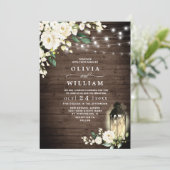 Wood White Roses Lantaarn Rustieke Waterverf bruil Kaart (Staand voorkant)