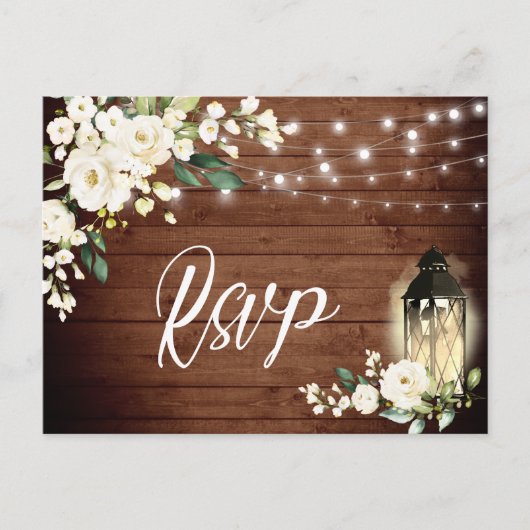Wood White Roses Rustic Wedding RSVP Briefkaart (Voorkant)
