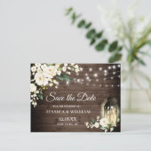 Wood White Roses Rustic Wedding Save the Date Briefkaart (Staand voorkant)
