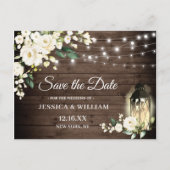 Wood White Roses Rustic Wedding Save the Date Briefkaart (Voorkant)