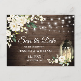 Wood White Roses Rustic Wedding Save the Date Briefkaart