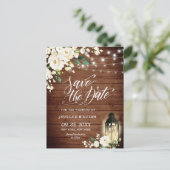 Wood White Roses Rustic Wedding Save the Date Briefkaart (Staand voorkant)