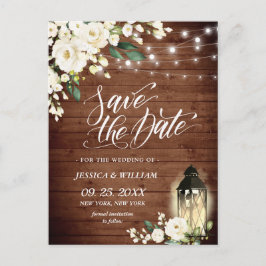 Wood White Roses Rustic Wedding Save the Date Briefkaart