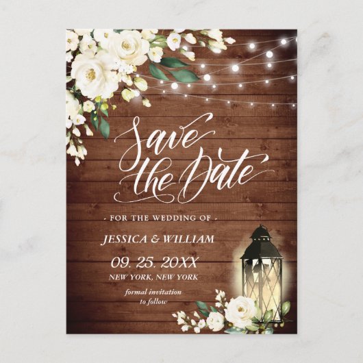 Wood White Roses Rustic Wedding Save the Date Briefkaart (Voorkant)