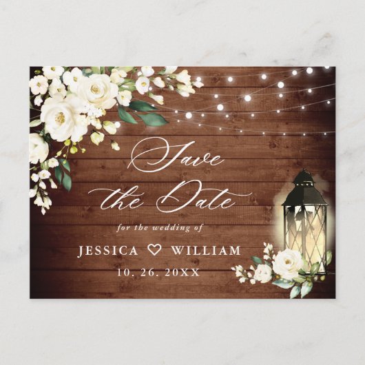 Wood White Roses Rustic Wedding Save the Date Briefkaart (Voorkant)