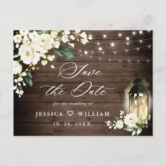 Wood White Roses Rustic Wedding Save the Date Briefkaart (Voorkant)