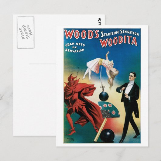 Wood ~ Woodita Magicien  Magic Act Briefkaart (Voorkant / Achterkant)