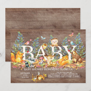 Wood Woodland Neutral Baby shower Invitation Kaart
