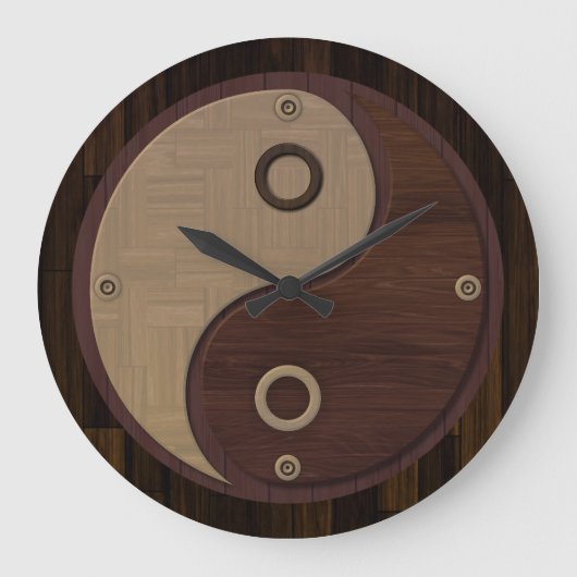 Wood Yin Yang Wall Clock Grote Klok (Voorkant)